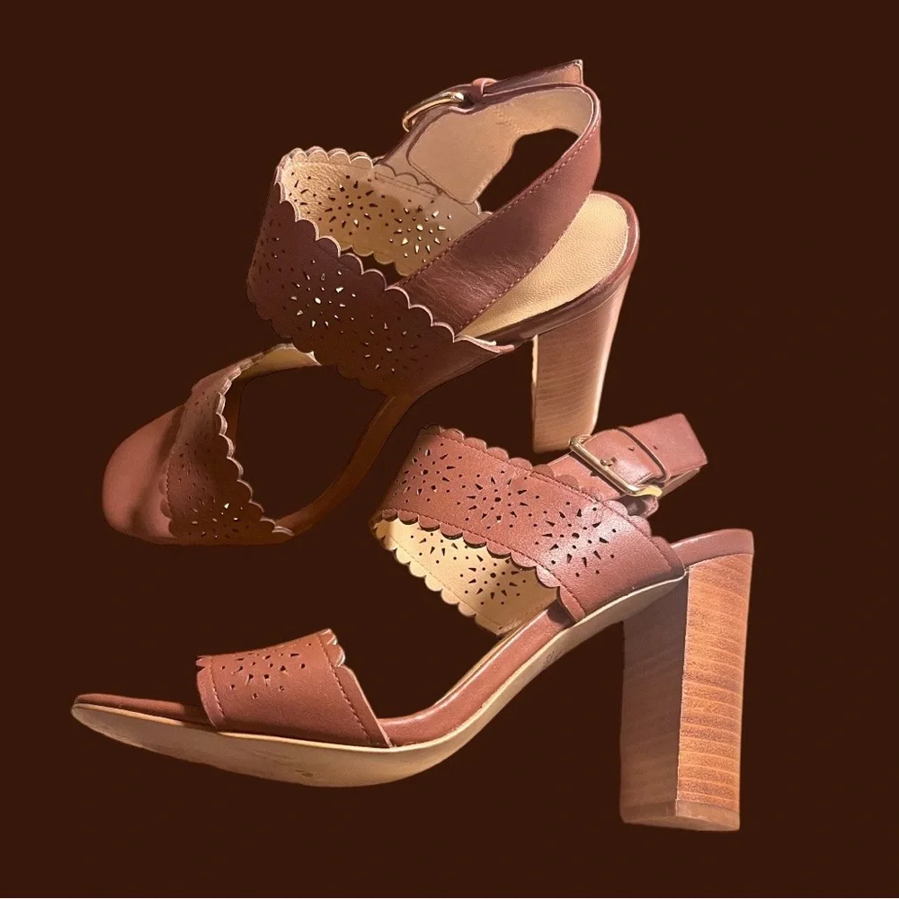 Kate Spade Laser-Cut Sunburst Leather Sandals, Brown Size US 9M